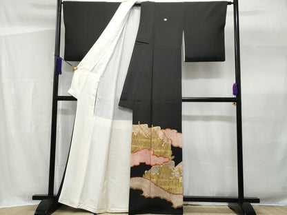 平和屋着物■豪華黒留袖 駒刺繍 絞り 雲取り御所車枝花文 金彩 正絹 逸品 CABG4980fb