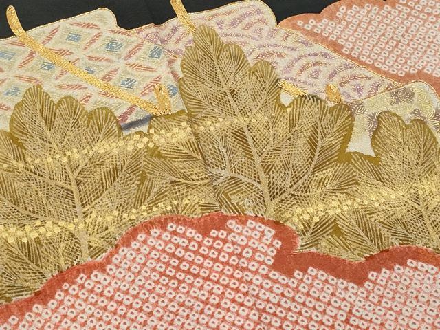 平和屋着物■豪華黒留袖 駒刺繍 絞り 雲取り御所車枝花文 金彩 正絹 逸品 CABG4980fb