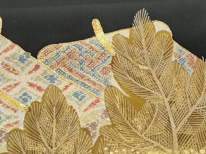 平和屋着物■豪華黒留袖 駒刺繍 絞り 雲取り御所車枝花文 金彩 正絹 逸品 CABG4980fb
