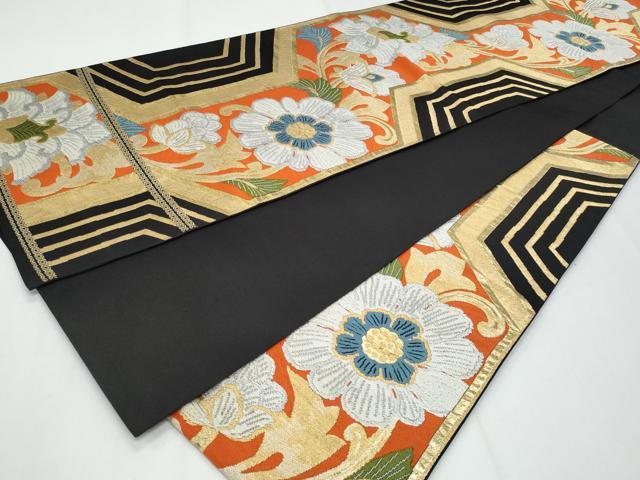 平和屋着物◎六通柄袋帯　唐織　更紗花唐草文　黒地　金銀糸　正絹　逸品　CABG4983fb