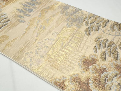 平和屋着物◎六通柄袋帯　清水寺　金銀糸　正絹　逸品　CABG4985fb