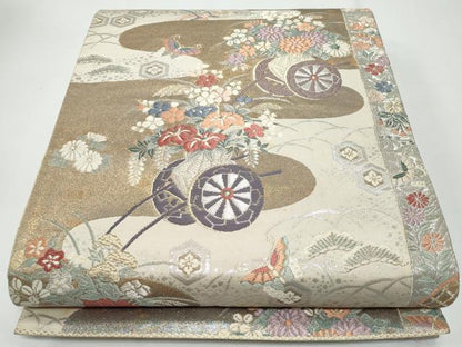 平和屋着物◎六通柄袋帯　花車文　金銀糸　正絹　逸品　CABG4994fb