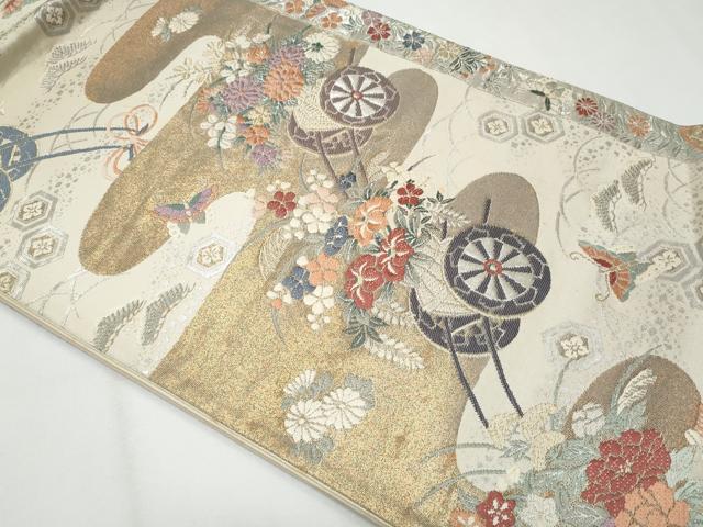平和屋着物◎六通柄袋帯　花車文　金銀糸　正絹　逸品　CABG4994fb