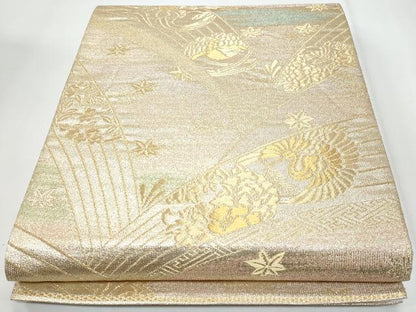 平和屋着物◎六通柄袋帯　飛鶴花文　金糸　正絹　逸品　CABG5001fb
