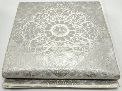 平和屋着物◎六通柄袋帯　菱正倉院花文　九百錦　プラチナ箔　正絹　逸品　CABG5004fb