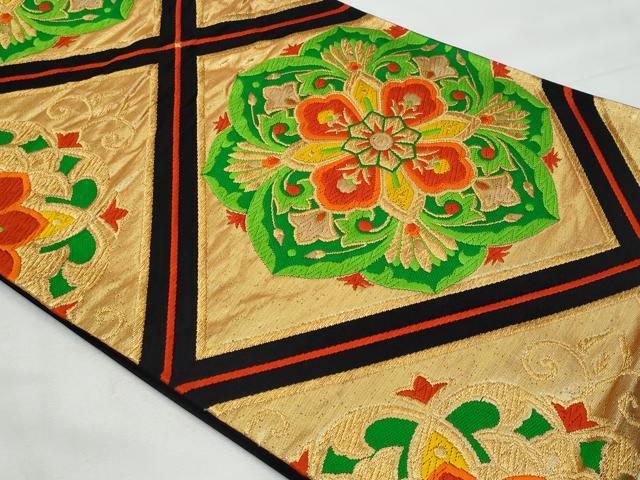 平和屋着物◎西陣　六通柄袋帯　唐織　正倉院花文　黒地　金糸　正絹　逸品　CABG5014fb