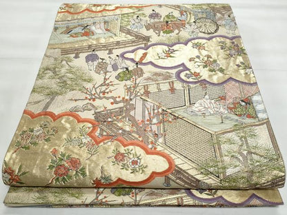 平和屋着物◎六通柄袋帯　唐織　雲取り人物花文　金糸　正絹　逸品　CABG5019fb
