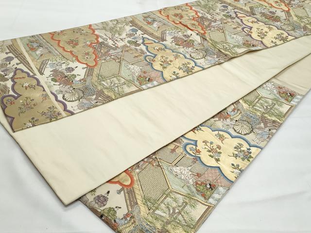 平和屋着物◎六通柄袋帯　唐織　雲取り人物花文　金糸　正絹　逸品　CABG5019fb