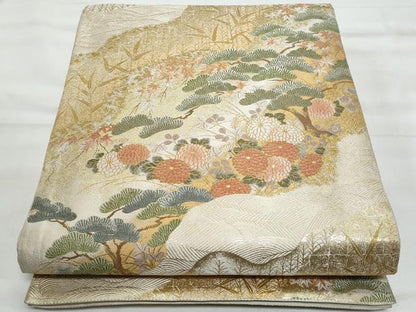 平和屋着物◎伝統工芸士 平田藤三郎 六通柄袋帯 道長立波花松文 金糸 正絹 逸品 CABG5028fb