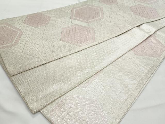 平和屋着物◎佐賀錦　全通柄袋帯　亀甲重ね花文　銀糸　正絹　逸品　CABG5032fb