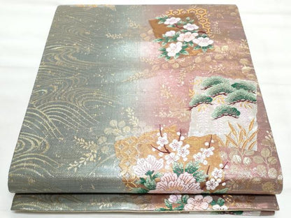 平和屋着物◎六通柄袋帯　唐織　立波色紙重ね花文　金銀糸　正絹　逸品　CABG5035fb