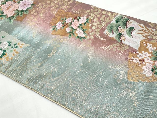 平和屋着物◎六通柄袋帯　唐織　立波色紙重ね花文　金銀糸　正絹　逸品　CABG5035fb