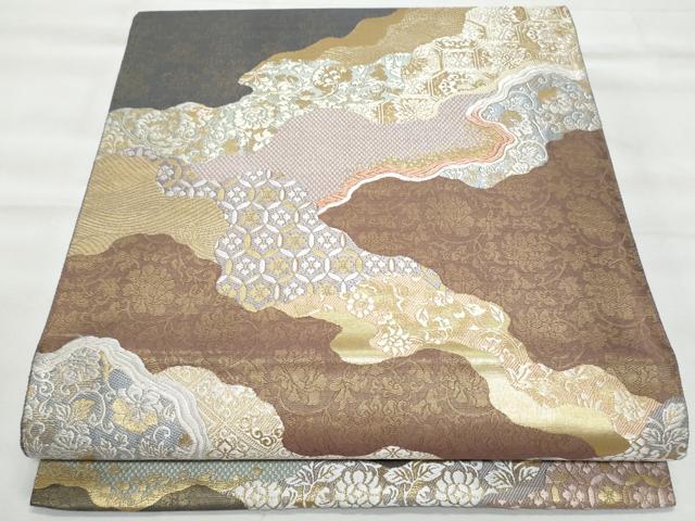 平和屋着物◎六通柄袋帯　唐織　道長文　金糸　正絹　逸品　CABG5036fb