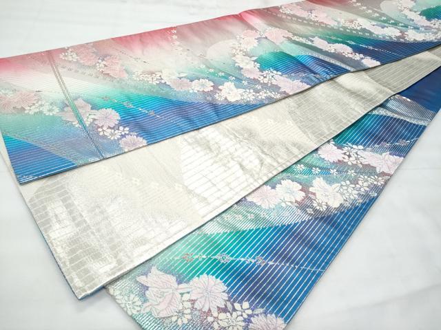 平和屋着物◎六通柄袋帯　唐織　舞花文　銀糸　正絹　逸品　CABG5042fb