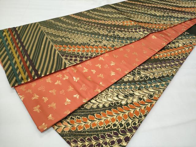平和屋着物◎六通柄袋帯　唐織　枝垂れ葉文　金糸　正絹　逸品　CABG5044fb