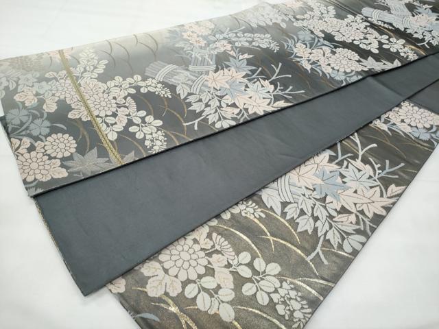平和屋着物◎六通柄袋帯　芝草枝花文　金銀糸　正絹　逸品　CABG5048fb