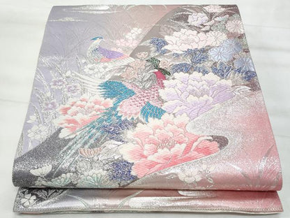 平和屋着物◎六通柄袋帯　九百錦　鳳凰草花文　銀糸　プラチナ箔二重織　正絹　逸品　CABG5051fb