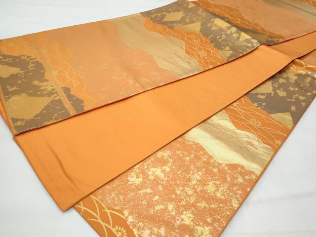 平和屋着物◎六通柄袋帯　芝草花文　金糸　正絹　逸品　CABG5052fb