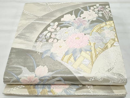 平和屋着物◎六通柄袋帯　京どんす　立波籬草花文　プラチナ箔二重織　正絹　逸品　CABG5053fb