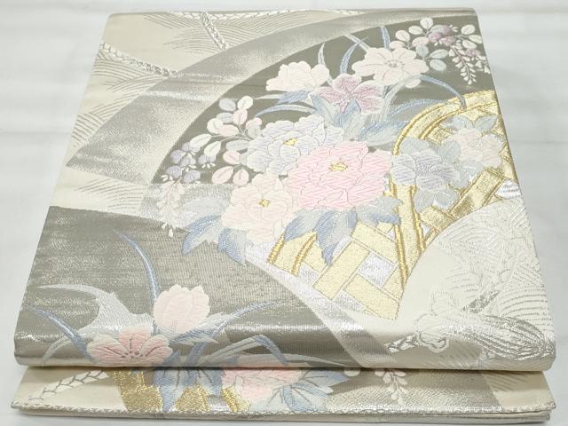 平和屋着物◎六通柄袋帯　京どんす　立波籬草花文　プラチナ箔二重織　正絹　逸品　CABG5053fb