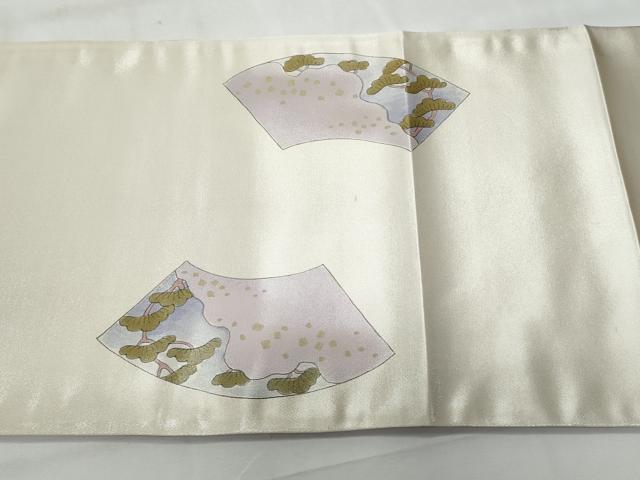 平和屋着物◎太鼓柄袋帯　作家物　地紙人物文　銀糸　正絹　逸品　未使用　CABG5059fb
