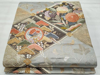 平和屋着物◎六通柄袋帯　菱草花文　金銀糸　正絹　逸品　CABG5060fb