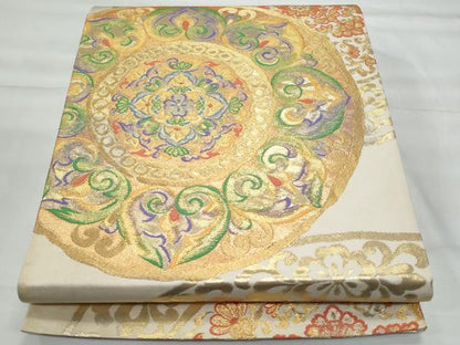 平和屋着物◎六通柄袋帯　絵皿花文　金銀糸　正絹　逸品　CABG5061fb