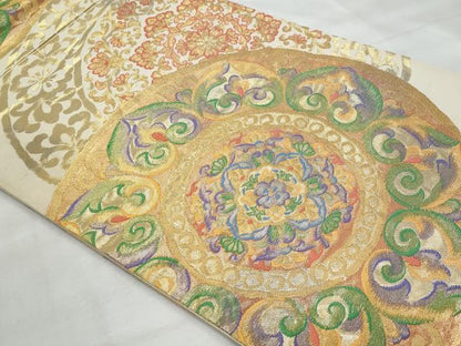 平和屋着物◎六通柄袋帯　絵皿花文　金銀糸　正絹　逸品　CABG5061fb
