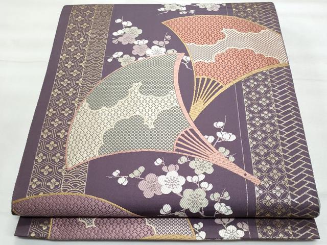 平和屋着物◎六通柄　本袋帯　唐織　割付献上に扇　金糸　正絹　逸品　CABG5067fb