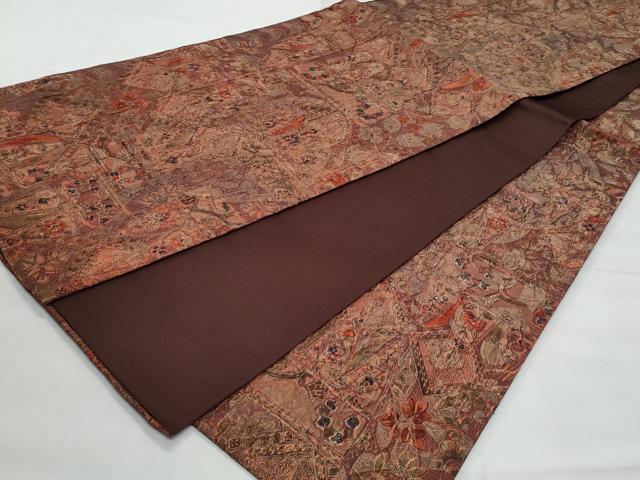 平和屋着物◎全通柄袋帯　ふくれ織　花唐草文　正絹　逸品　CABG5068fb