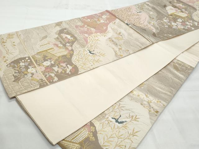 平和屋着物◎六通柄袋帯　風景花文　金銀糸　正絹　逸品　CABG5073fb