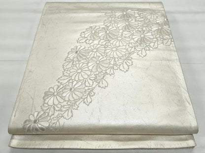 平和屋着物◎中国三大刺繍　相良刺繍　総刺繍　太鼓柄袋帯　菊　銀糸　正絹　逸品　CABG5075fb