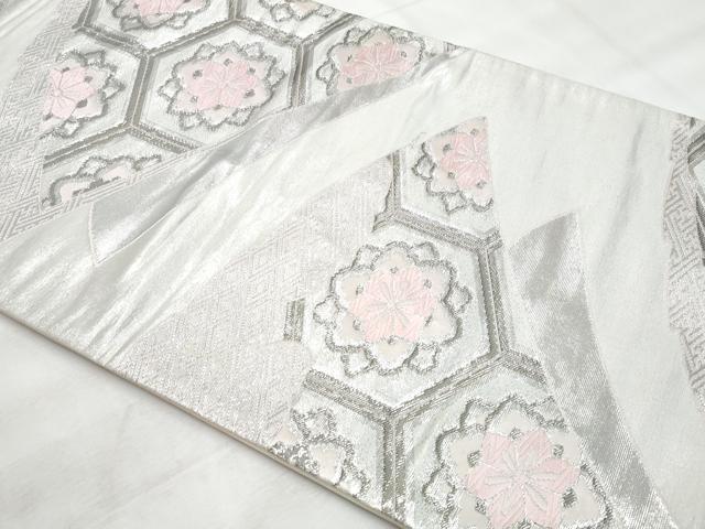 平和屋着物◎六通柄袋帯　亀甲正倉院花文　銀糸　正絹　逸品　CABG5077fb