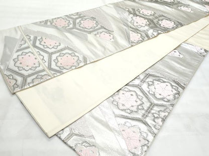 平和屋着物◎六通柄袋帯　亀甲正倉院花文　銀糸　正絹　逸品　CABG5077fb