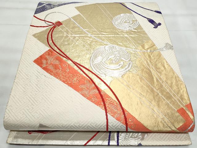 平和屋着物◎六通柄袋帯　唐織　扇面鳳凰文　金銀糸　正絹　逸品　CABG5083fb
