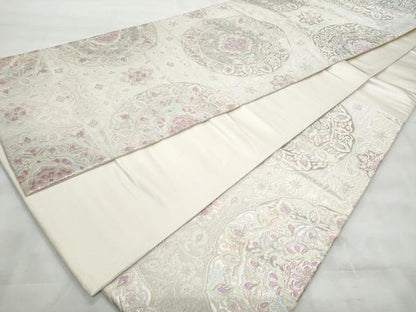 平和屋着物◎六通柄袋帯　唐織　正倉院花文　銀糸　正絹　逸品　CABG5084fb