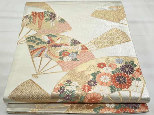 平和屋着物◎六通柄袋帯　唐織　扇面鳳凰花文　金銀糸　正絹　逸品　CABG5085fb