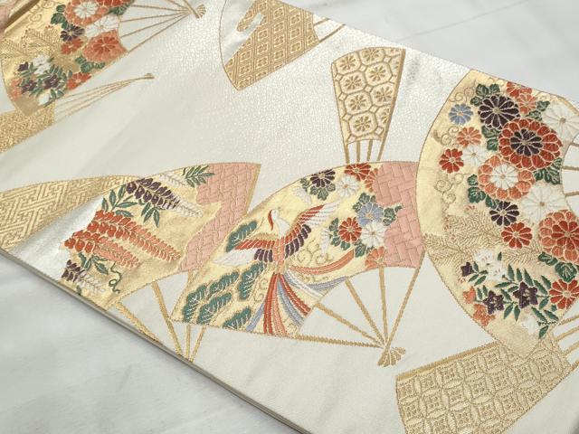 平和屋着物◎六通柄袋帯　唐織　扇面鳳凰花文　金銀糸　正絹　逸品　CABG5085fb