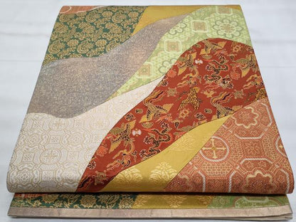 平和屋着物◎六通柄袋帯　切嵌　道長鳳凰花文　正絹　逸品　CABG5088fb