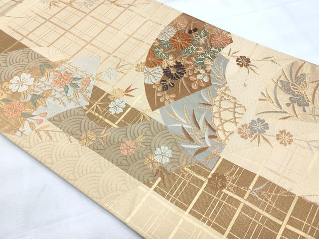 平和屋着物◎六通柄袋帯　唐織　地紙重ね花文　金糸　正絹　逸品　CABG5089fb
