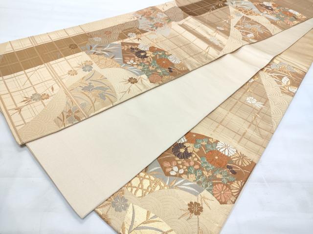 平和屋着物◎六通柄袋帯　唐織　地紙重ね花文　金糸　正絹　逸品　CABG5089fb