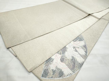 平和屋着物◎太鼓柄袋帯　綴れ　扇面立波飛鶴文　銀彩　正絹　逸品　CABG5093fb