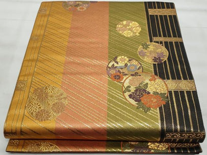 平和屋着物◎六通柄袋帯　唐織　花丸文　金糸　正絹　逸品　CABG5101fb