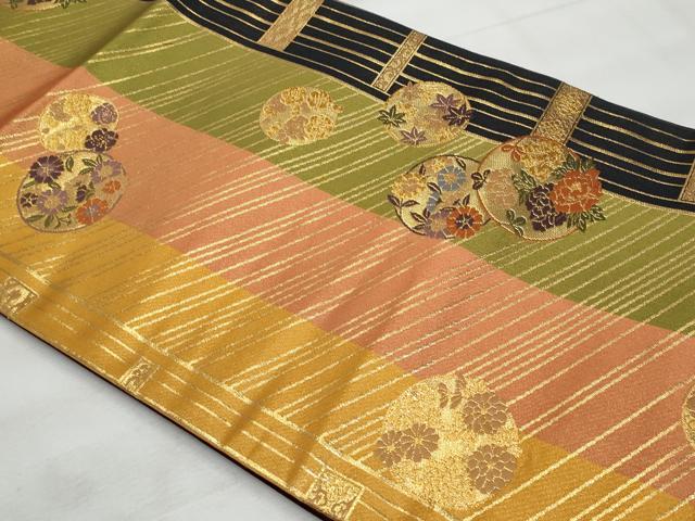 平和屋着物◎六通柄袋帯　唐織　花丸文　金糸　正絹　逸品　CABG5101fb