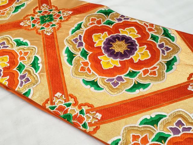 平和屋着物◎六通柄袋帯　唐織　正倉院花文　金糸　正絹　逸品　CABG5108fb