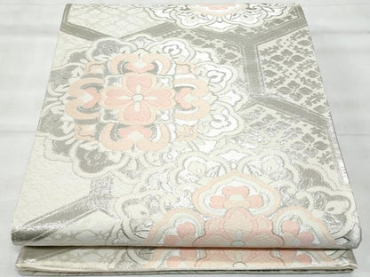 平和屋着物◎六通柄袋帯　唐織　亀甲正倉院花文　銀糸　正絹　逸品　CABG5110fb
