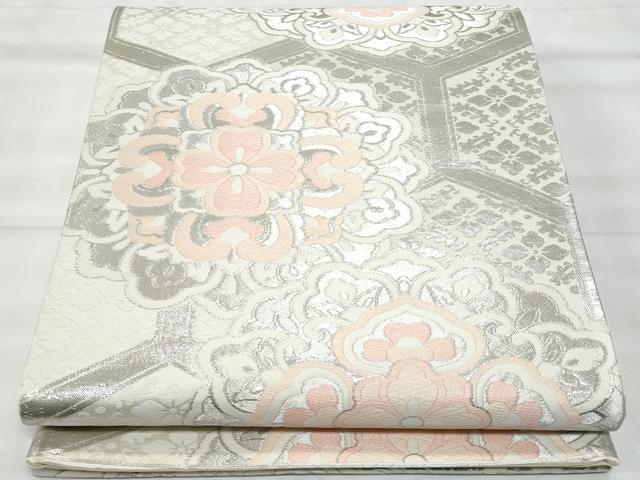 平和屋着物◎六通柄袋帯　唐織　亀甲正倉院花文　銀糸　正絹　逸品　CABG5110fb