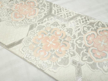 平和屋着物◎六通柄袋帯　唐織　亀甲正倉院花文　銀糸　正絹　逸品　CABG5110fb