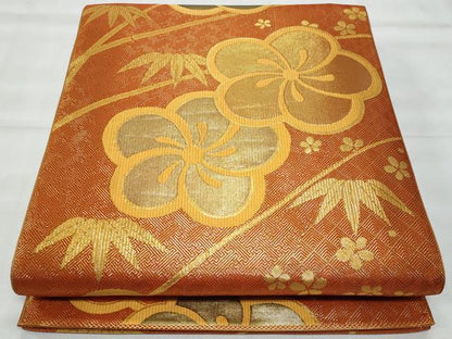 平和屋着物◎佐賀錦　全通柄袋帯　たびだち　松竹梅　金糸　正絹　逸品　CABG5111fb