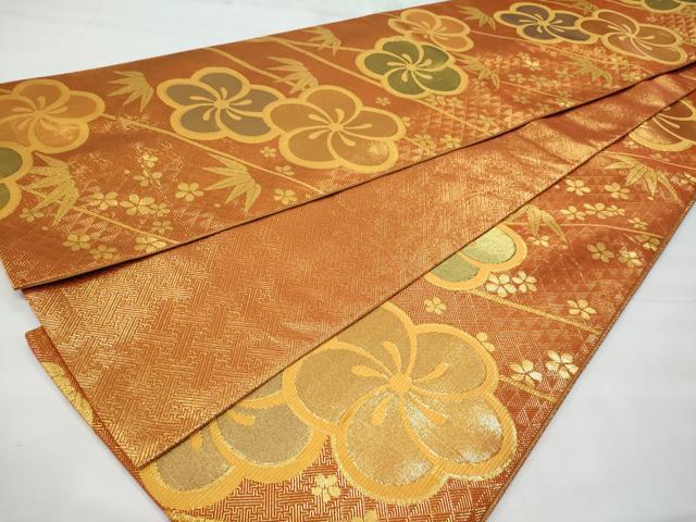 平和屋着物◎佐賀錦　全通柄袋帯　たびだち　松竹梅　金糸　正絹　逸品　CABG5111fb